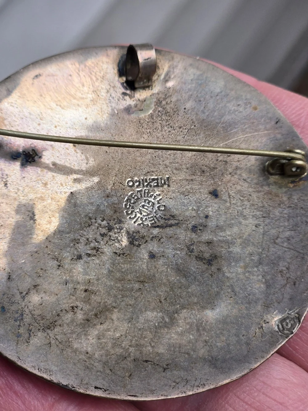Vtg. Taxco Mexico sterling inlaid abalone pendant/brooch.